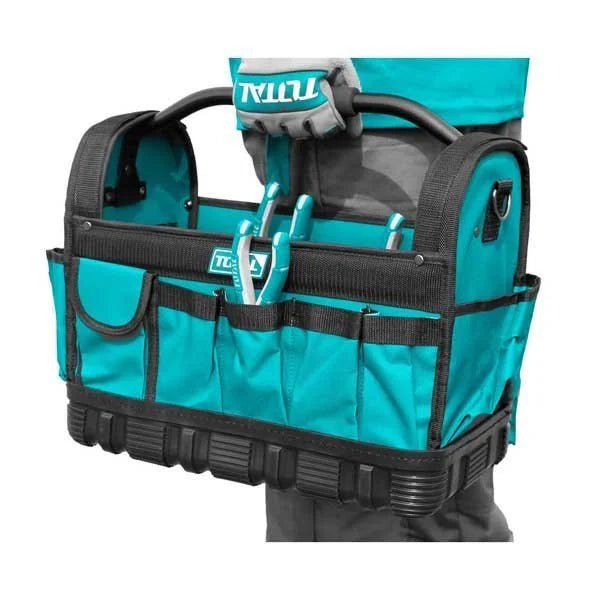 TOTAL 16" Open Tote Tool Bag, 600D Polyester, Multiple Pockets