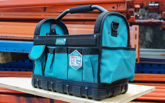 TOTAL 16" Open Tote Tool Bag, 600D Polyester, Multiple Pockets