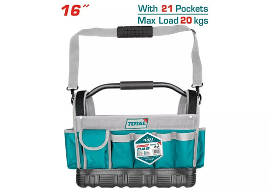 TOTAL 16" Open Tote Tool Bag, 600D Polyester, Multiple Pockets