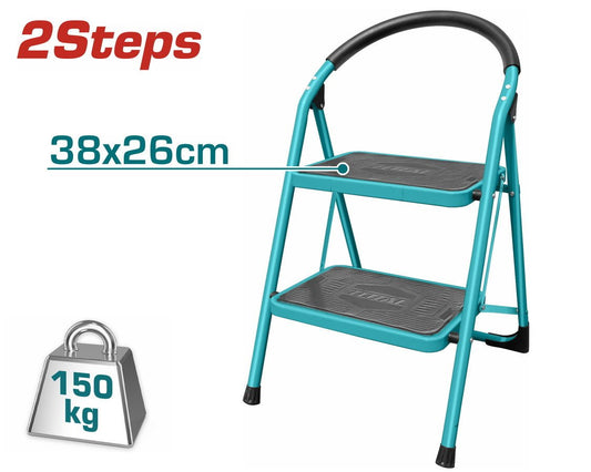 TOTAL 2-Step Ladder, Durable Steel Frame with Anti-Slip Steps | Foldable & Portable