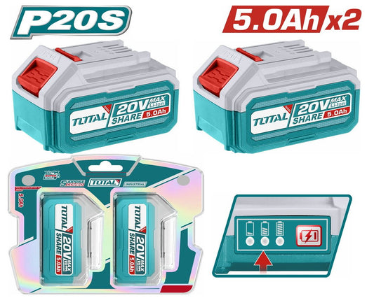 TOTAL TFBLI20531 Lithium-Ion Battery Pack 20V 5.0Ah – P20S Series Rechargeable Battery with LED Power Indicator