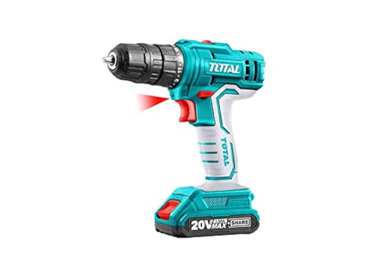 TOTAL TDLI20028 Cordless Drill Driver 20V – 45Nm, 2 x 2.0Ah Batteries, Fast Charger & Carrying Case
