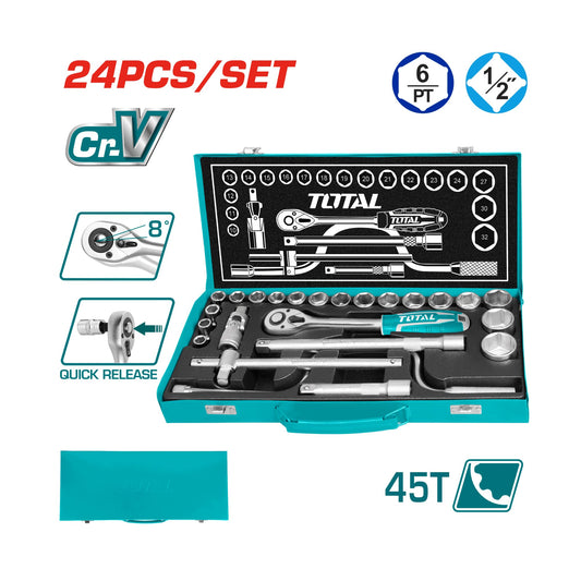 TOTAL 24 Pieces 1/2" Drive Socket Set