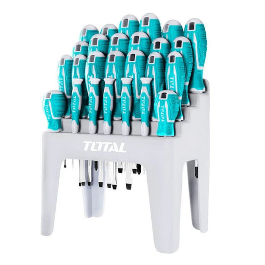 TOTAL THT250626 26-Piece Screwdriver Set – CR-V Steel Slotted, Phillips & Precision Screwdrivers with Storage Frame