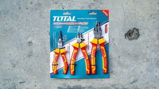 TOTAL 3 Pcs Insulated Pliers Set 1000V, CR-V Steel Combination, Long Nose & Diagonal Cutting Pliers