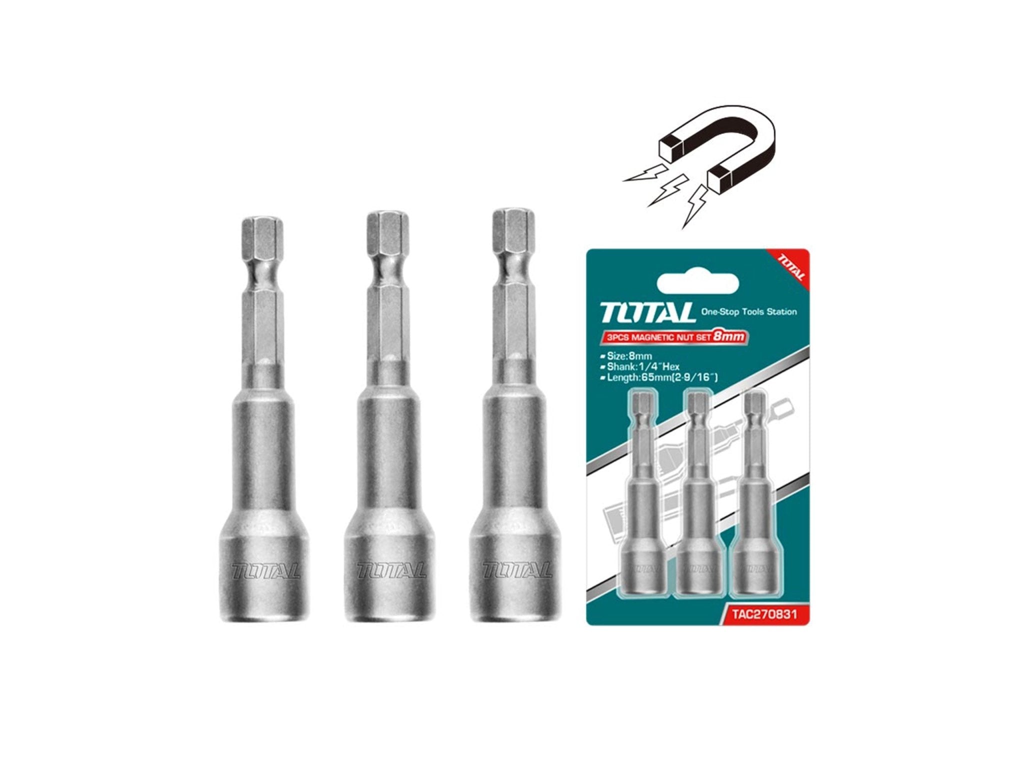 TOTAL 3 Pcs magnetic nut set 8mm -TAC270831
