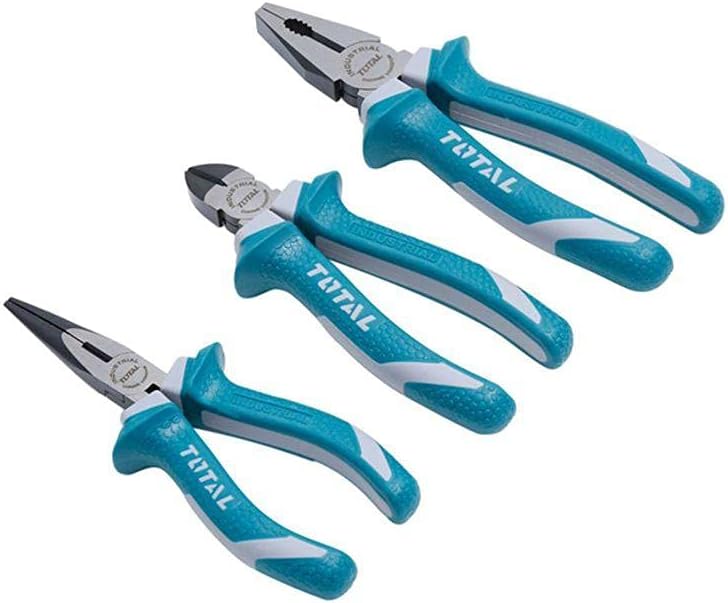 TOTAL THT1K0301 3-Piece Industrial Pliers Set – Combination, Long Nose & Diagonal Cutting Pliers with Anti-Rust Carbon Steel Construction