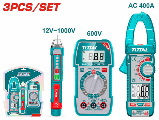 TOTAL TMT43028 Electrical Test Kit – Digital Multimeter, AC Clamp Meter & Non-Contact Voltage Detector Set