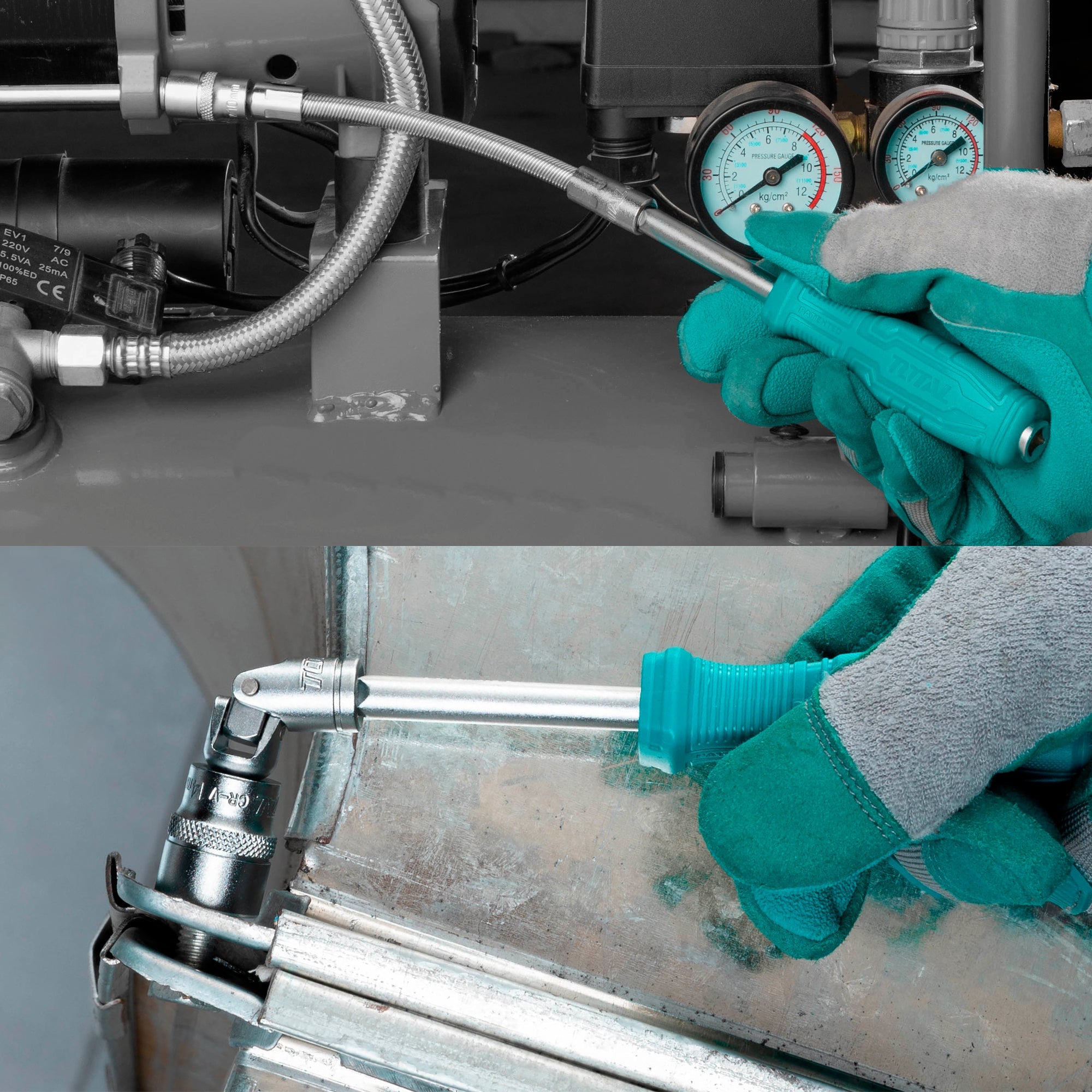 TOTAL 45 Pcs 1/4" Drive Socket Set, 45T Ratchet Wrench, Flexible Extension Bar, BMC Tool Case