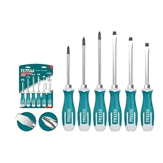 TOTAL 6 Pcs Go-Through Screwdriver Set, S2 Industrial Steel, Hex Shank