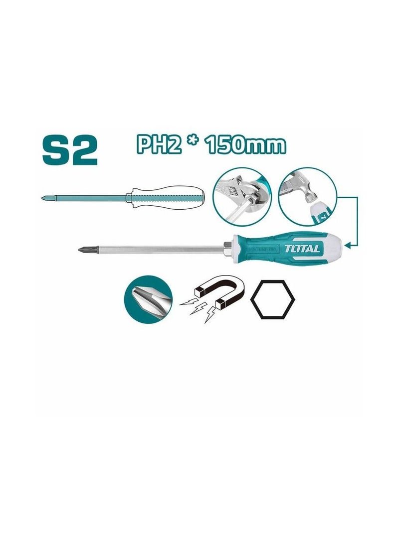 TOTAL 6 Pcs Go-Through Screwdriver Set, S2 Industrial Steel, Hex Shank