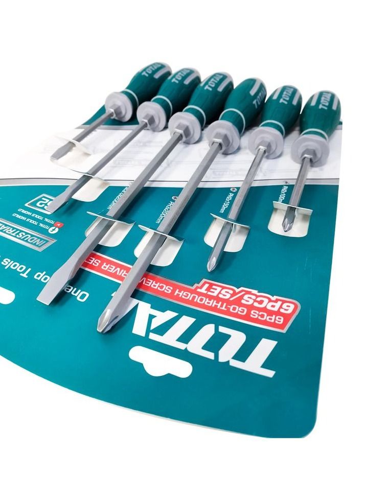 TOTAL 6 Pcs Go-Through Screwdriver Set, S2 Industrial Steel, Hex Shank