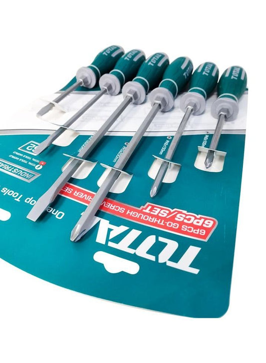 TOTAL 6 Pcs Go-Through Screwdriver Set, S2 Industrial Steel, Hex Shank