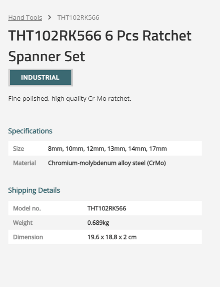 TOTAL 6 Pcs Ratchet Spanner Set 8mm, 10mm, 12mm, 13mm, 14mm, 17mm -THT102RK566