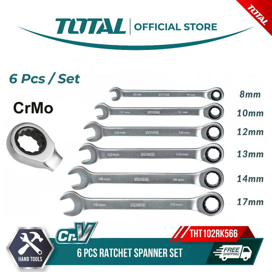 TOTAL 6 Pcs Ratchet Spanner Set 8mm, 10mm, 12mm, 13mm, 14mm, 17mm -THT102RK566