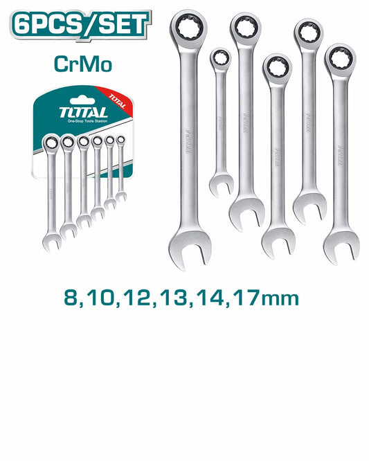 TOTAL 6 Pcs Ratchet Spanner Set 8mm, 10mm, 12mm, 13mm, 14mm, 17mm -THT102RK566
