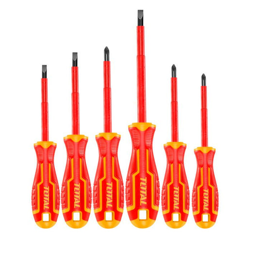 TOTAL THTIS566 6-Piece VDE Insulated Screwdriver Set – 1000V Certified CR-V Electrician Screwdrivers with Wall Mount Holder