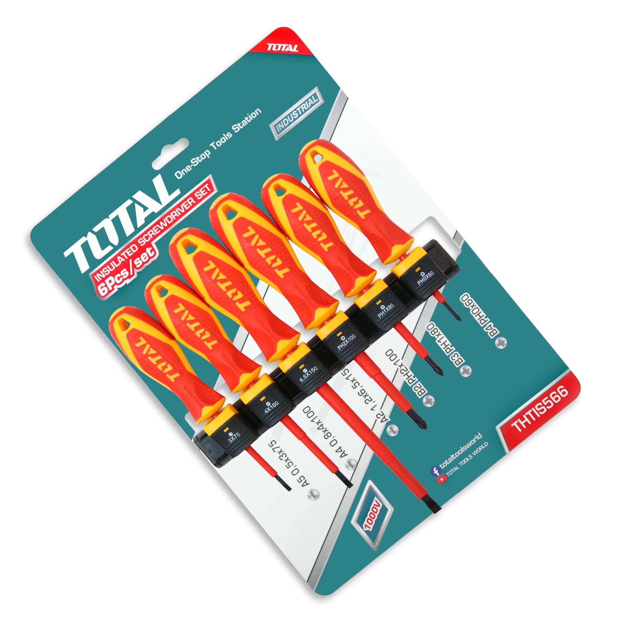 TOTAL THTIS566 6-Piece VDE Insulated Screwdriver Set – 1000V Certified CR-V Electrician Screwdrivers with Wall Mount Holder
