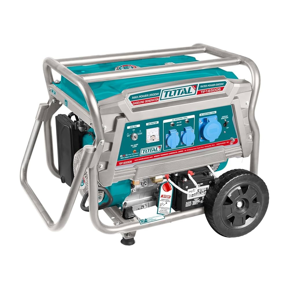 TOTAL TP165006 Gasoline Generator 6500W – Electric Start, 15HP OHV Engine, Copper Alternator, AVR Voltage Regulation