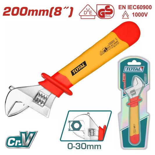 TOTAL 8-Inch Insulated Adjustable Wrench, Durable & Electrical Safety Rated