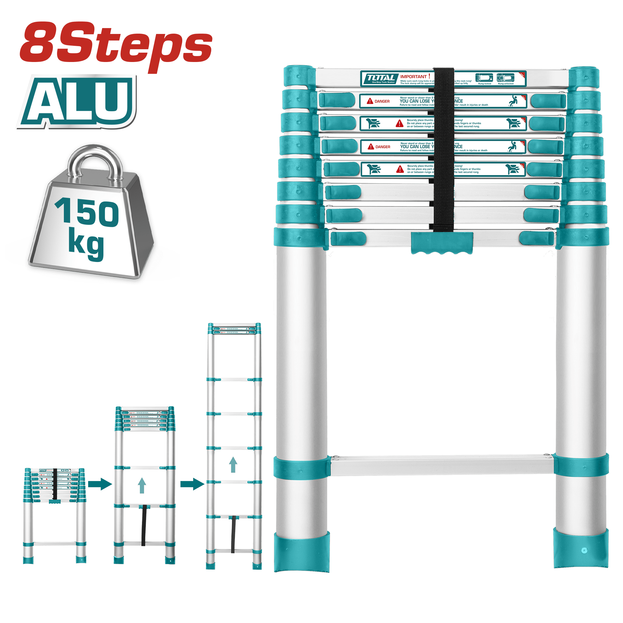 TOTAL 8 Step Extendable Telescopic -THLAD08081