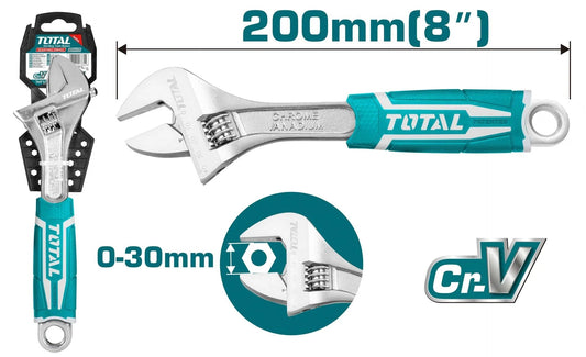 TOTAL Adjustable Wrench 8" with Style Handle- THT101086