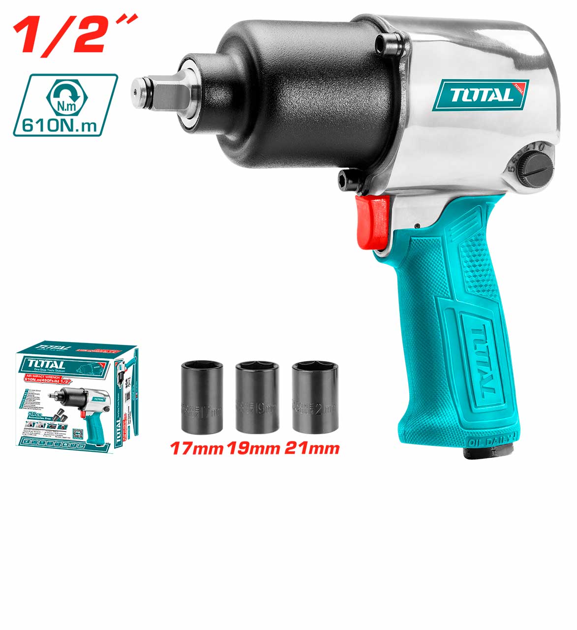 TOTAL TAT40122 1/2" Air Impact Wrench – 610Nm Max Torque, Twin Hammer Mechanism, Pneumatic Heavy-Duty Impact Gun