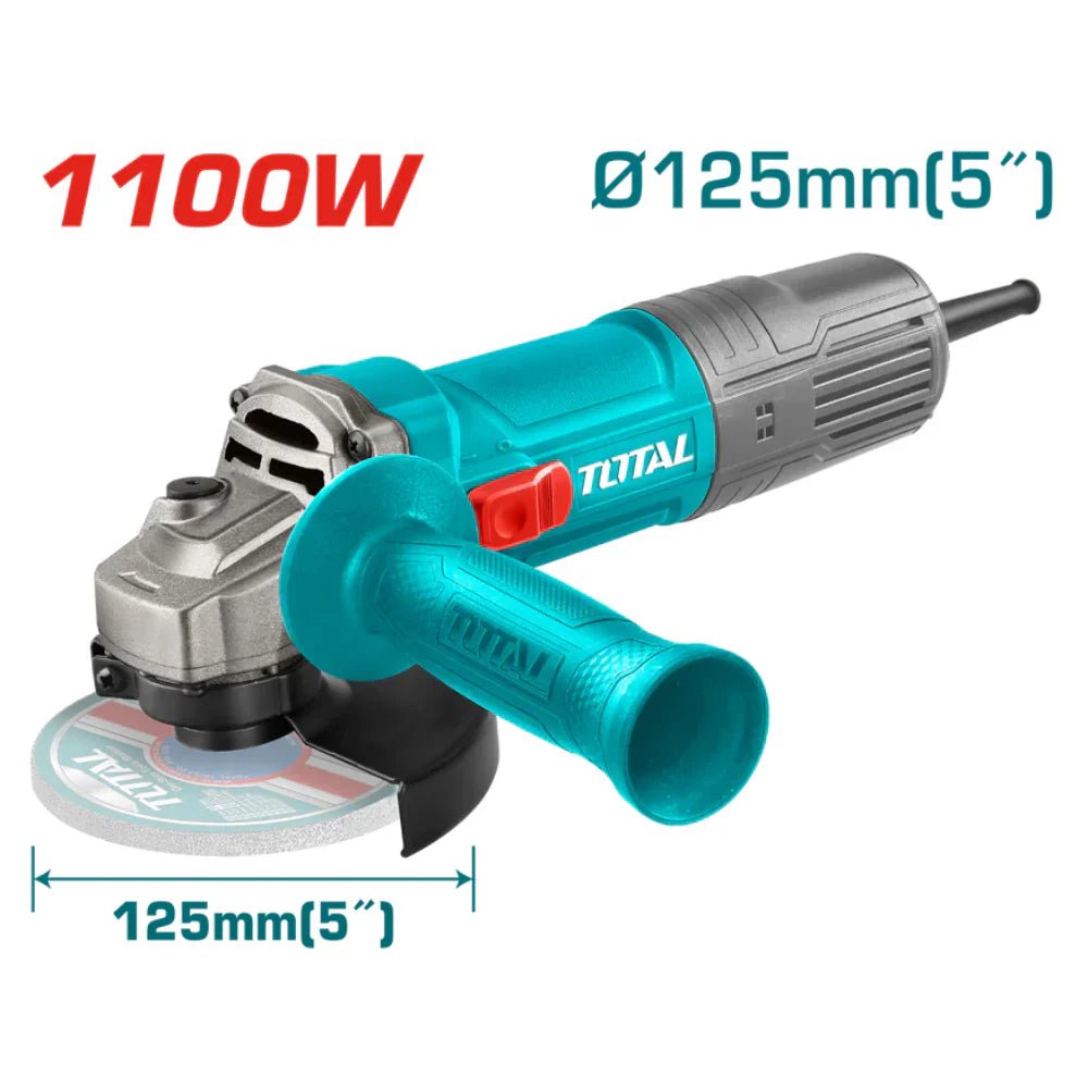 TOTAL Angle Grinder 1100W, 5 Inch Disc, 12000 RPM, Heavy Duty Corded Grinder