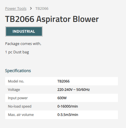 TOTAL Aspirator Air Blower 600W TB2066