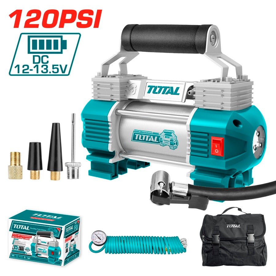 TOTAL Auto Air Compressor 12V, 120 PSI, Portable Tire Inflator with Work Light