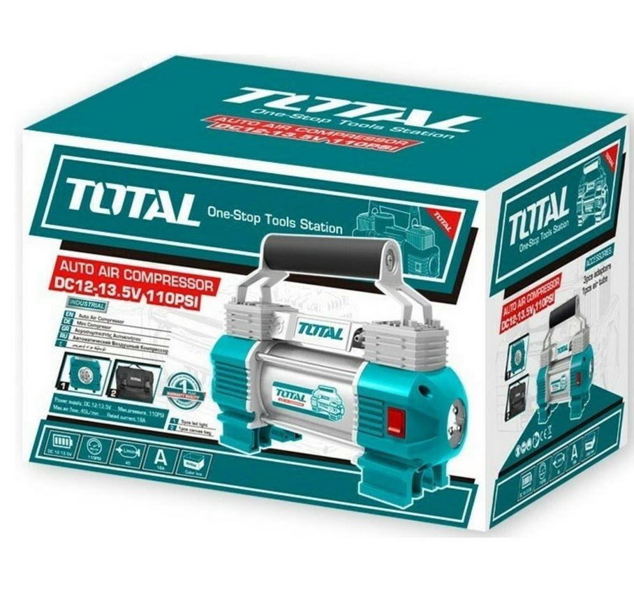 TOTAL Auto Air Compressor 12V, 120 PSI, Portable Tire Inflator with Work Light