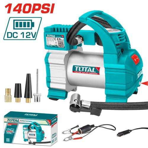 TOTAL Automatic Air Compressor 12V DC, 140 PSI, Portable Tire Inflator with LED Light