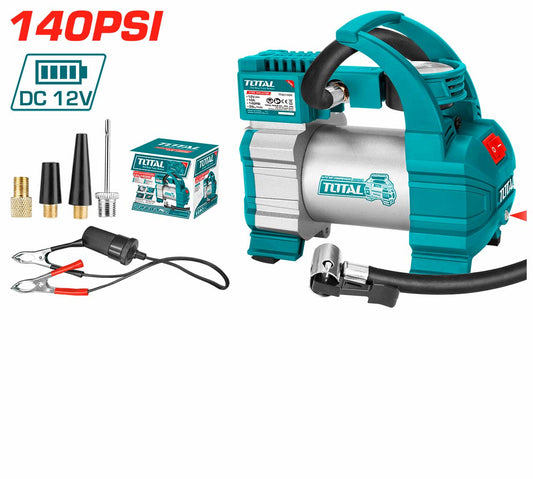 TOTAL Automatic Air Compressor 12V DC, 140 PSI, Portable Tire Inflator with LED Light