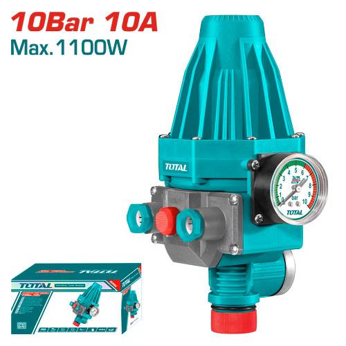 TOTAL TWPS102 Automatic Pump Control 10 Bar, Electronic Water Pump Pressure Controller, 1100W Pump Protection Switch with Pressure Gauge & IP65 Protection