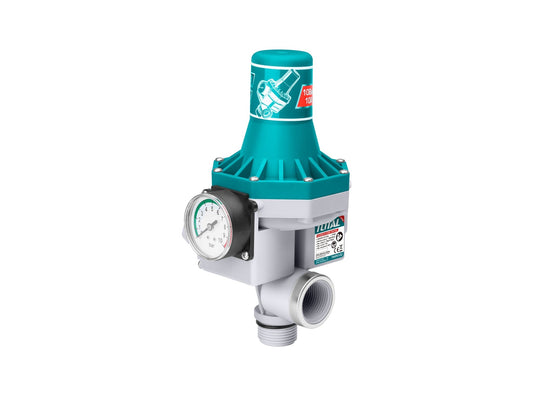 TOTAL TWPS102 Automatic Pump Control 10 Bar, Electronic Water Pump Pressure Controller, 1100W Pump Protection Switch with Pressure Gauge & IP65 Protection