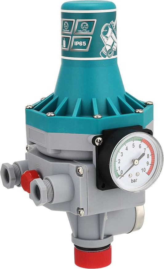TOTAL TWPS102 Automatic Pump Control 10 Bar, Electronic Water Pump Pressure Controller, 1100W Pump Protection Switch with Pressure Gauge & IP65 Protection