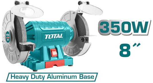 TOTAL TBG35020 Bench Grinder 350W 200mm Heavy Duty Dual Grinding Wheel, Industrial Sharpening & Metal Grinding Machine with Eye Shields