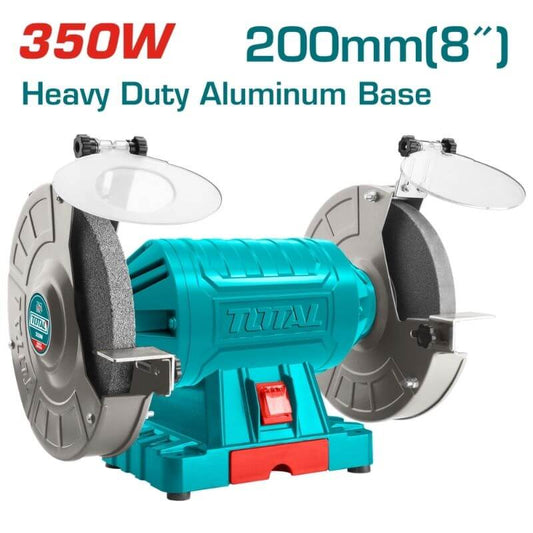TOTAL TBG35020 Bench Grinder 350W 200mm Heavy Duty Dual Grinding Wheel, Industrial Sharpening & Metal Grinding Machine with Eye Shields