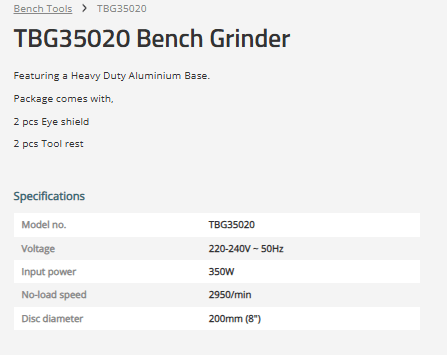 TOTAL TBG35020 Bench Grinder 350W 200mm Heavy Duty Dual Grinding Wheel, Industrial Sharpening & Metal Grinding Machine with Eye Shields