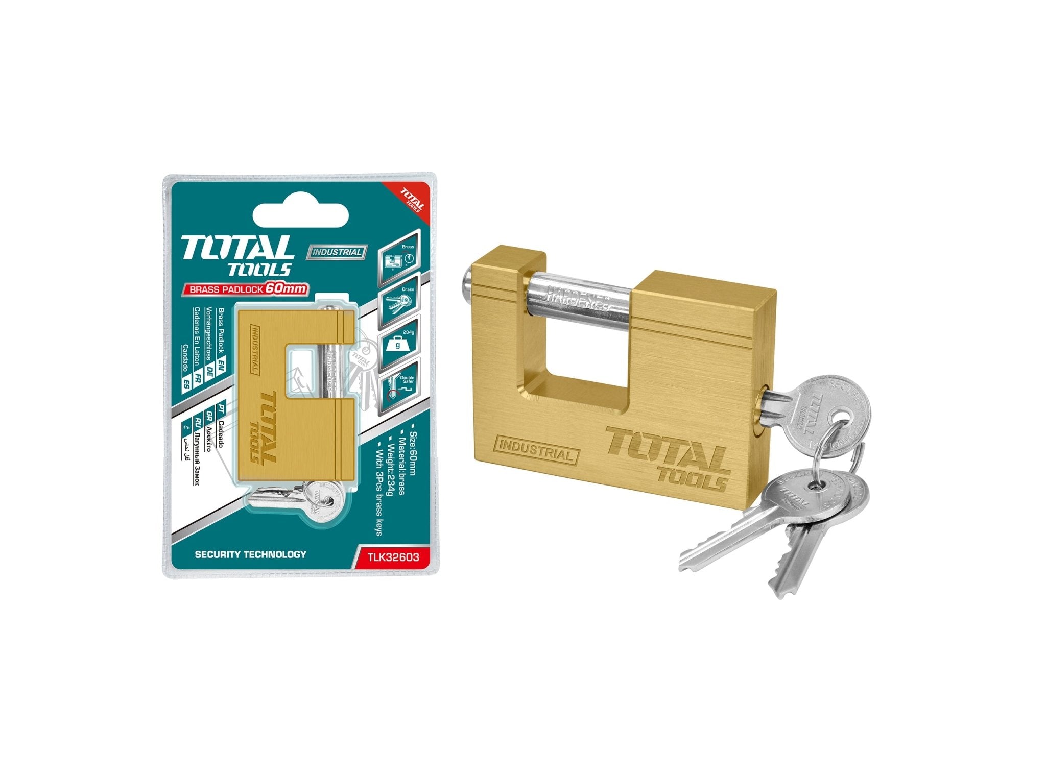TOTAL BRASS BLOCK PADLOCK 60mm -TLK32603