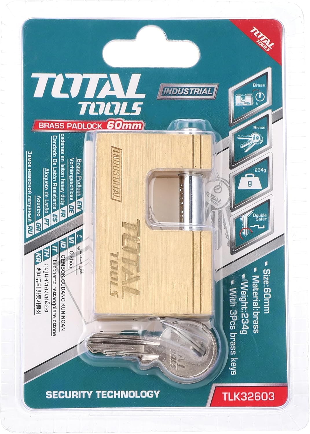 TOTAL BRASS BLOCK PADLOCK 60mm -TLK32603