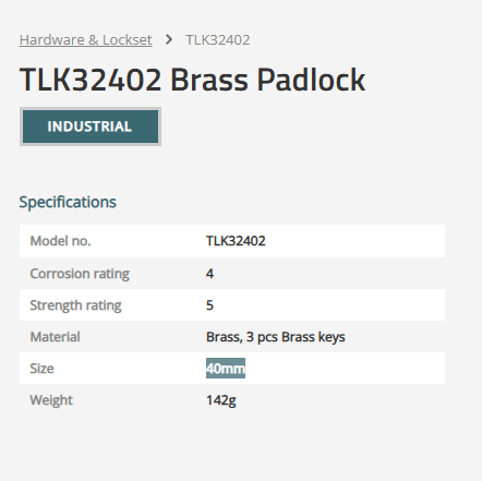 TOTAL BRASS PADLOCK 40mm -TLK32402
