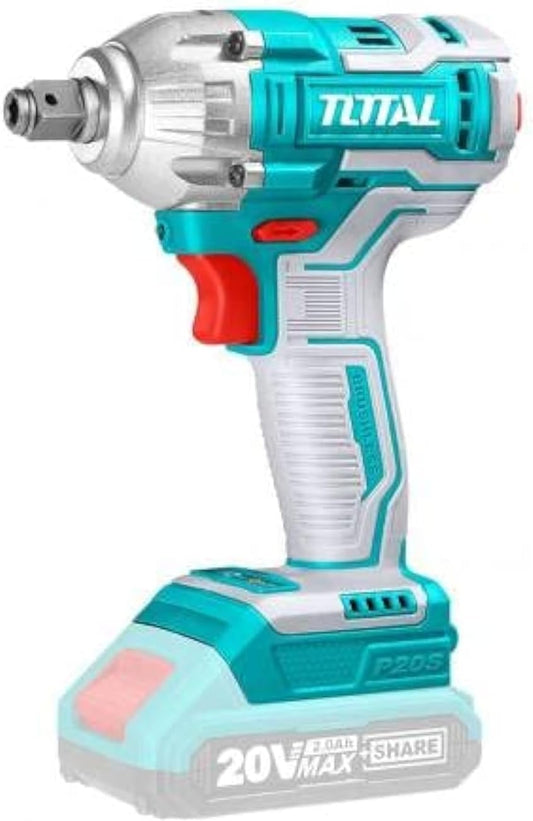 TOTAL TIWLI20208 20V Brushless Cordless Impact Driver & Wrench, 220Nm Torque, 1/2" Square Drive & 1/4" Hex Shank, 2 Batteries, Fast Charger & Canvas Bag