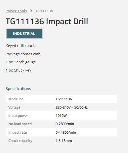 TOTAL TG111136 Industrial Impact Drill 1010W 13mm Heavy Duty Hammer Drill, Variable Speed, Forward & Reverse Function for Concrete, Metal & Wood Drilling
