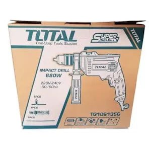 TOTAL TG1061356 Impact Drill 680W 13mm Variable Speed Hammer Drill, Forward & Reverse Function, Heavy Duty Electric Drill for Wood, Metal & Masonry