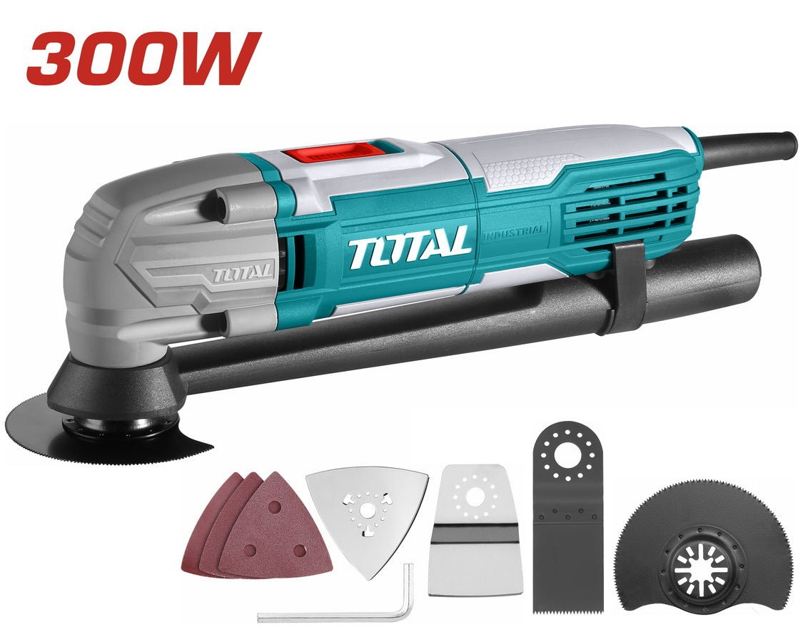 TOTAL TS3006 Multi-Function Tool 300W Variable Speed Oscillating Tool, Multi-Purpose Saw, Sander, Scraper & Cutter with Accessories