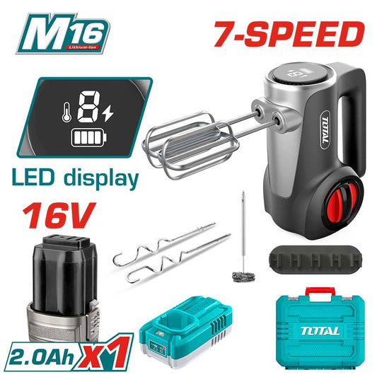 TOTAL Cordless Blender & Mixer Combo 16V, 7-Speed Control, 125W, LED Display, with Accessories, Battery & Charger