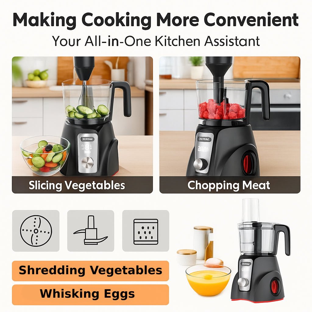 TOTAL Cordless Combo Blender 1.25L with Battery & Charger, 250W, LED Display, 2-Speed Pulse Control, Stainless Steel Blades