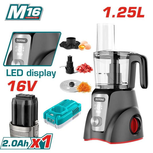 TOTAL Cordless Combo Blender 1.25L with Battery & Charger, 250W, LED Display, 2-Speed Pulse Control, Stainless Steel Blades
