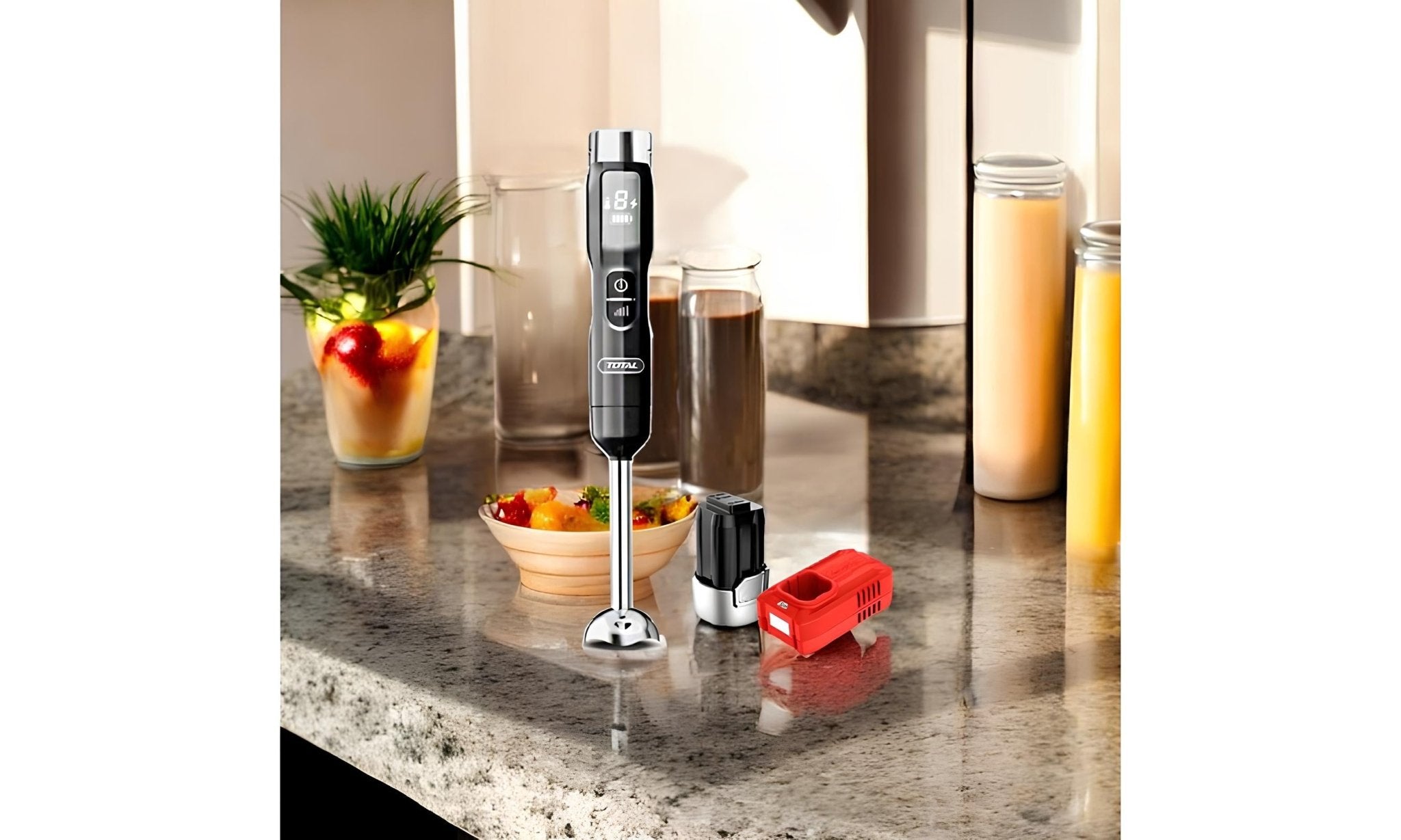 TOTAL Cordless Hand Blender 16V with Battery & Charger, 100W, 5-Speed Control, LED Display, Stainless Steel Shaft